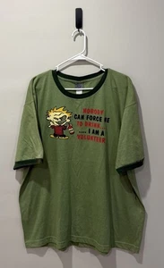 Vintage 90s Calvin and Hobbes Nobody Can Force me to Drink Green XL T-Shirt - Picture 1 of 4
