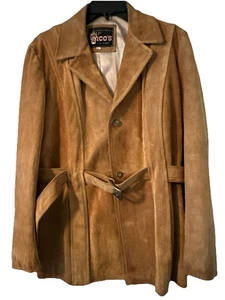 Chaqueta con cinturón Rico’s Of Sydney para hombre de gamuza/cuero dorada talla 38 forrada suave - Imagen 1 de 12