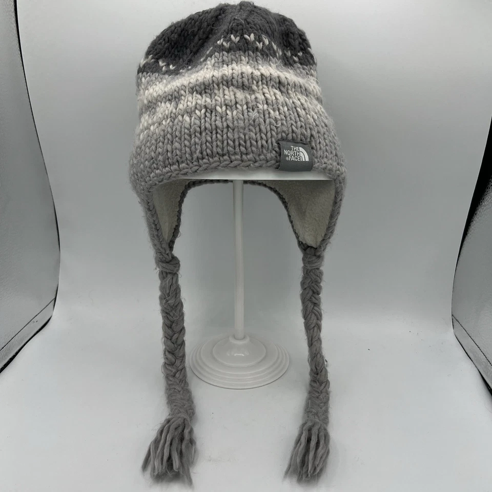 Sombrero The North Face Mezcla de Lana Tejido Gorro Orejeras Trenzado Gris Juventud Invierno Foto 1 de 4