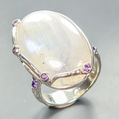 Anillo de piedra lunar natural hecho a mano 34 quilates + plata de ley 925 tamaño 7,5 / R447365 Foto 1 de 4