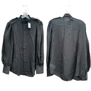 Ralph Lauren Blue Label Ruffle 100% Silk Womens Shirt 8 Black Sheer LS $268 - Picture 1 of 20