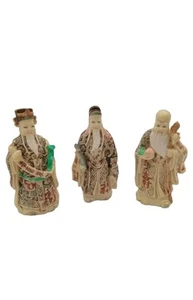 Chinese Wise Men Fu Lu Shou Three-Carved Resin Statues Lucky Gods - Picture 1 of 5