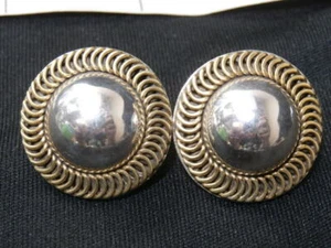 VTG Sterling Silver with gold - MEXICO TAXCO Textured Dome Earrings - 15.2g#1022 - Imagen 1 de 5