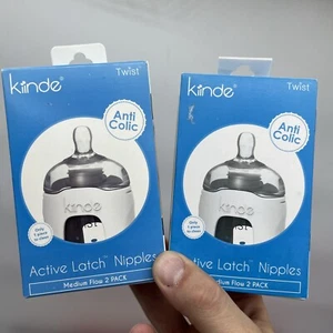 2 Kiinde Active Latch Breast Milk Bottle Nipples Medium Flow 2 Pack Anti Colic - Picture 1 of 3