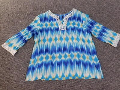 Alfred Dunner top size 16 blue striped womemns geometric stretch polyester - Image 1 of 4