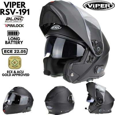 Viper RSV191 Casco Moto Modulare Con Bluetooth Omologato ECE Doppia Visiera Nero - Immagine 1 di 4