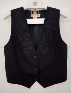 Vtg 90's Norton Mc Naughton Women 12 Black Bling Button-up Suit Vest Waist Coat