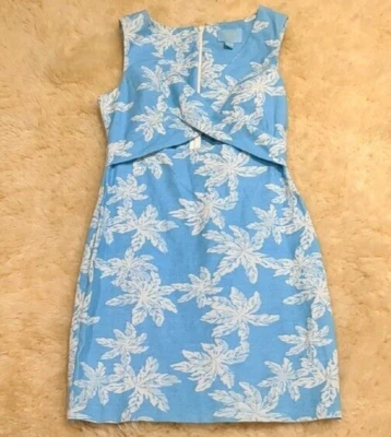 CeCe by Cynthia Steffe Purple Above Knee Dress Blue Palm Tree Keyhole Size 6 - Image 1 of 4