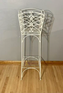 Vintage Wrought Iron Plant Stand Shabby Table Basket 38" Tall 2 tier Scroll - Picture 1 of 5