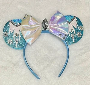 Winter Ice Princess Elsa Frozen Snowflake Minnie Ears Headband -   Handmade - Picture 1 of 1