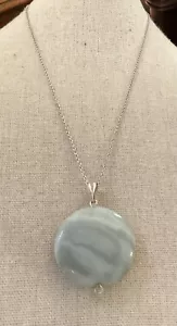 Ciondolo in argento sterling agata blu catena rotonda 18” regolabile grande - Foto 1 di 4