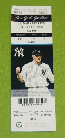 New York Yankees Ticket Stub | July 17 2010 | Derek Jeter Robinson Cano Hit Cover