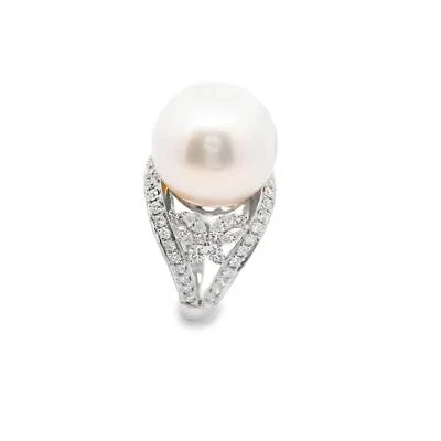 15MM South Sea Pearl Diamond 18k White Gold Butterfly Ring - Image 1 of 4
