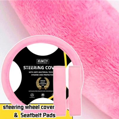 Cubierta de volante difusa de felpa gris antideslizante cinturón de seguridad almohadilla para el hombro ROSA coche Foto 1 de 4