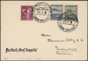 GERMANY, 1936. Zeppelin LZ129 Card Mi606x, 607x, On Board - Brazil - Picture 1 of 1