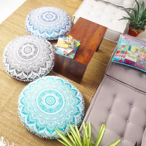 32" Round Floor Cushion Cover Cotton Pillowcase Yoga Meditation Sofa Bed Cushion - Picture 1 of 34