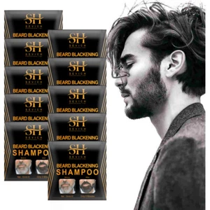 10 x Men Black Beard Hair Dye Color Shampoo Mustache Darkening Cover Gray White - Picture 1 of 13