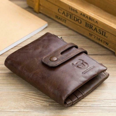 RFID Antimagnetic Vintage Genuine Leather Coin Bag Wallet Men Purse Card Holder - Image 1 of 4