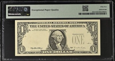 $1 1995 Federal Reserve Note 1922-I OVERPRINT BACK ERROR THIRD PRINT-PMG 55EPQ - Image 1 of 4