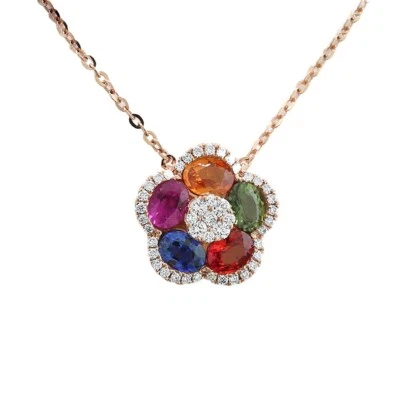 Wert 4.400 Euro Saphir Brillant Anhänger/Collier in 750-Rotgold "Rainbow" Neu - Bild 1 von 4