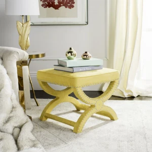 SAFAVIEH Mystic Ottoman Silver Nail Head | Yellow | - Picture 1 of 10