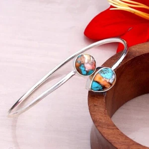 Brazalete Brazalete Abierto Ajustable Turquesa Ostra Espinoso Natural Regalo Boda - Imagen 1 de 10
