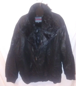 Excelled Men's 4XL Black Leather Faux Fur Lined Winter Bomber Jacket~EXCELLENT - Picture 1 of 13