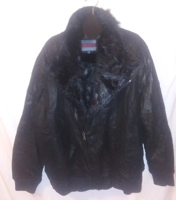 Excelled Men's 4XL Black Leather Faux Fur Lined Winter Bomber Jacket~EXCELLENT - Image 1 of 4