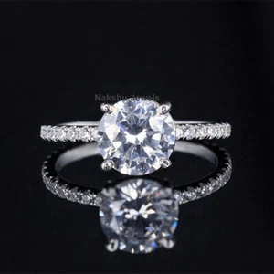 Runder Moissanit-Solitär-Verlobungsring 2 Karat Brillantschliff 14 Karat Weißgold - Bild 1 von 7