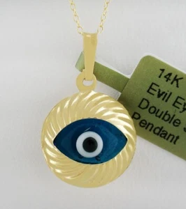 EVIL EYE DOUBLE SIDE PENDANT 14k YELLOW GOLD - BRAND NEW WITH TAG - Picture 1 of 4