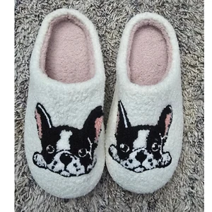 Cute Frenchie French Bulldog Cushioned Fleece House Slippers Shoes US Sizes 5-9 - Picture 1 of 6