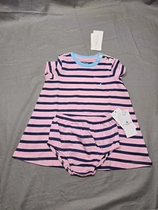Ralph Lauren Baby Girls Size 9M Pink & Navy Stripe Romper Set NWT 2-Piece - Picture 1 of 8