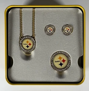 Pittsburgh Steelers 4 Piece Jewelry Set Necklace, Earrings, Brooch Danbury Mint - Picture 1 of 4