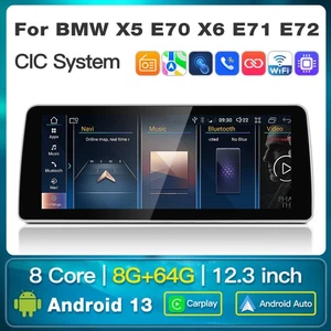 12.3" Android Auto GPS CarPlay Screen for BMW X5 X6 E70 2011-2013 CIC Stereo - Picture 1 of 12
