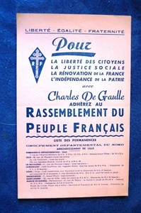 TRACT ADHESION SOUTIEN au GENERAL DE GAULLE RPF Délégation NORD LILLE - Picture 1 of 1
