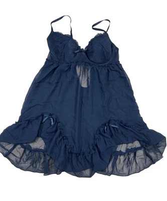 Vestido sin Mangas Lencería Babydoll de Encaje Transparente Negro Rampage Intimates Talla Grande Foto 1 de 4