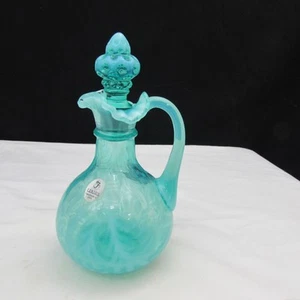 Fenton Persian Blue Opalescent Farn Optic Cruet with Stopper 1989 W4164 - Bild 1 von 9