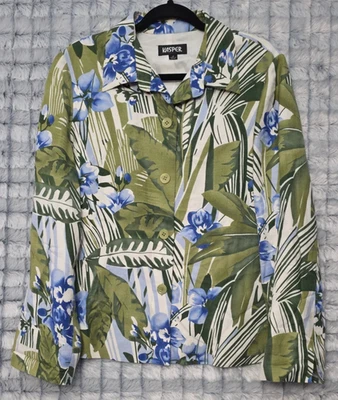 Juego de 14 chaqueta floral verde de mezcla de lino Kasper y camiseta sin mangas a juego para mujer Foto 1 de 4