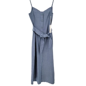 LACA USA Women's Medium Dress Blue Chambray Button Up Waist Tie NWT - Picture 1 of 13