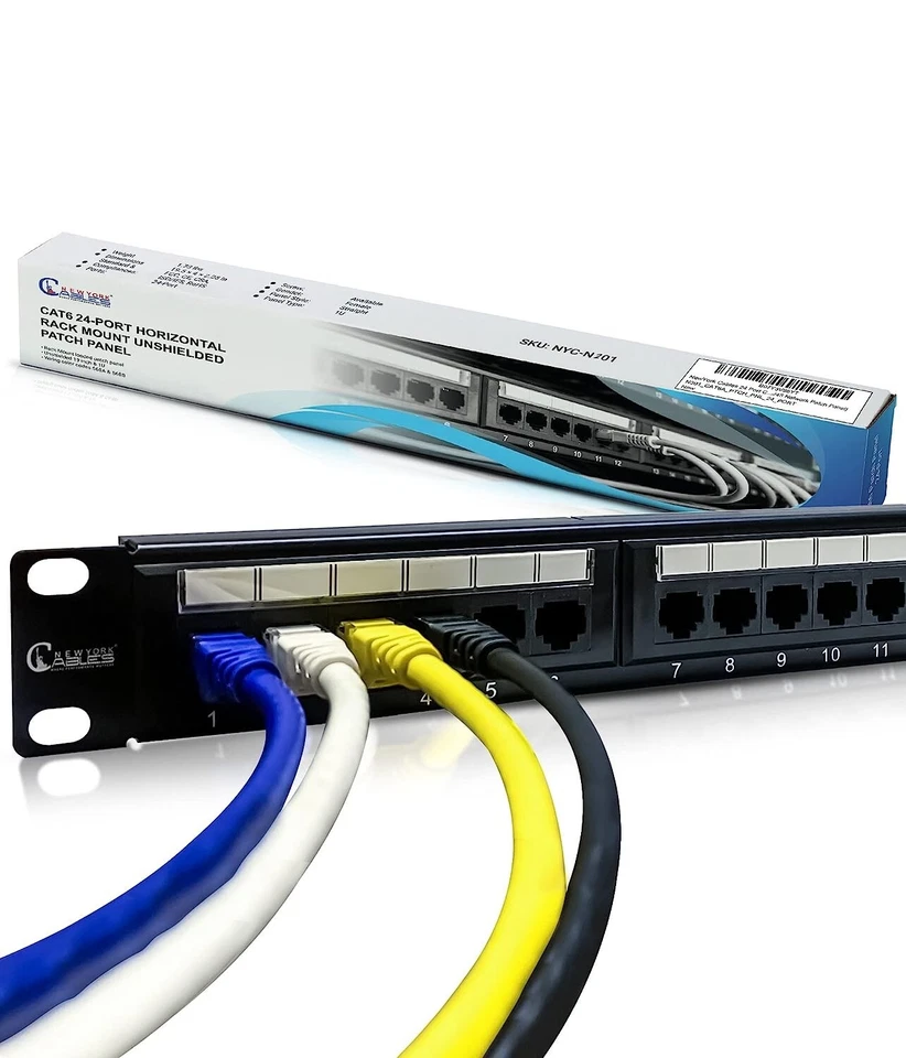 Cat5e/Cat6 24 Port Patch Panel Rack Mount - Wire Management RJ45 UTP 110 Type 1U - Image 1 of 4