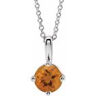 14K White 4 Mm Natural Citrine Solitaire 16-18" Necklace