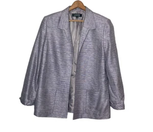 Kasper Size 16 Purple Silver Striped Silk Blend Open Front Elegant Blazer Jacket - Picture 1 of 4