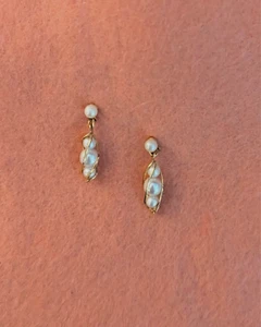 Perle im Käfig goldfarben Tropfen Ohrhänger Ohrringe Pfosten 1" Schmetterlingsrücken - Bild 1 von 7