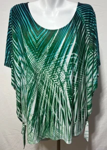 Camisa Top Avenue Mujer 2X Verde Estampado Palma Poncho Estilo Talla Grande - Imagen 1 de 6