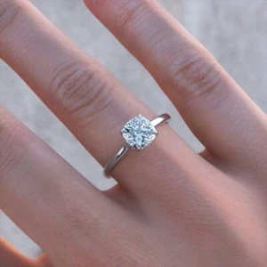1ct Cushion Simulated Diamond Ring Classic 4 Prong Solitaire White Gold Plated - Picture 1 of 11