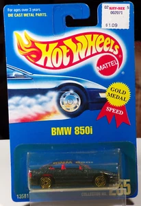 Hot Wheels BMW 850i Blue w/ Gold UH 1991 Blue Card Collector # 255 Gold Medal MC - Picture 1 of 2
