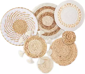 7 Pack Boho Wall Basket Decor Seagrass Rattan Wicker Wall Decor round Handmade - Picture 1 of 1