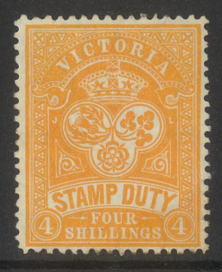 Victoria c.1897 Stamp Duty 4/- Orange As SG346 but WMK Upright Mint Hinged - Image 1 of 1