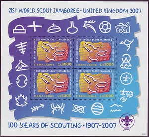 sierra leone ca 2007 centenary scout scouting 21th jamboree baden powell ms4v ** - Picture 1 of 1