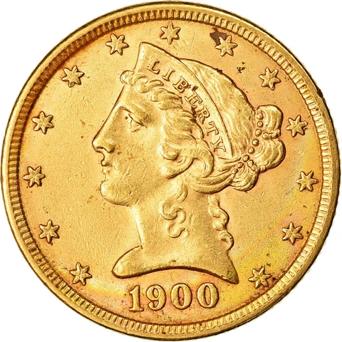[#863688] Coin, United States, Coronet Head, $5, Half Eagle, 1900, U.S. M, int Cover